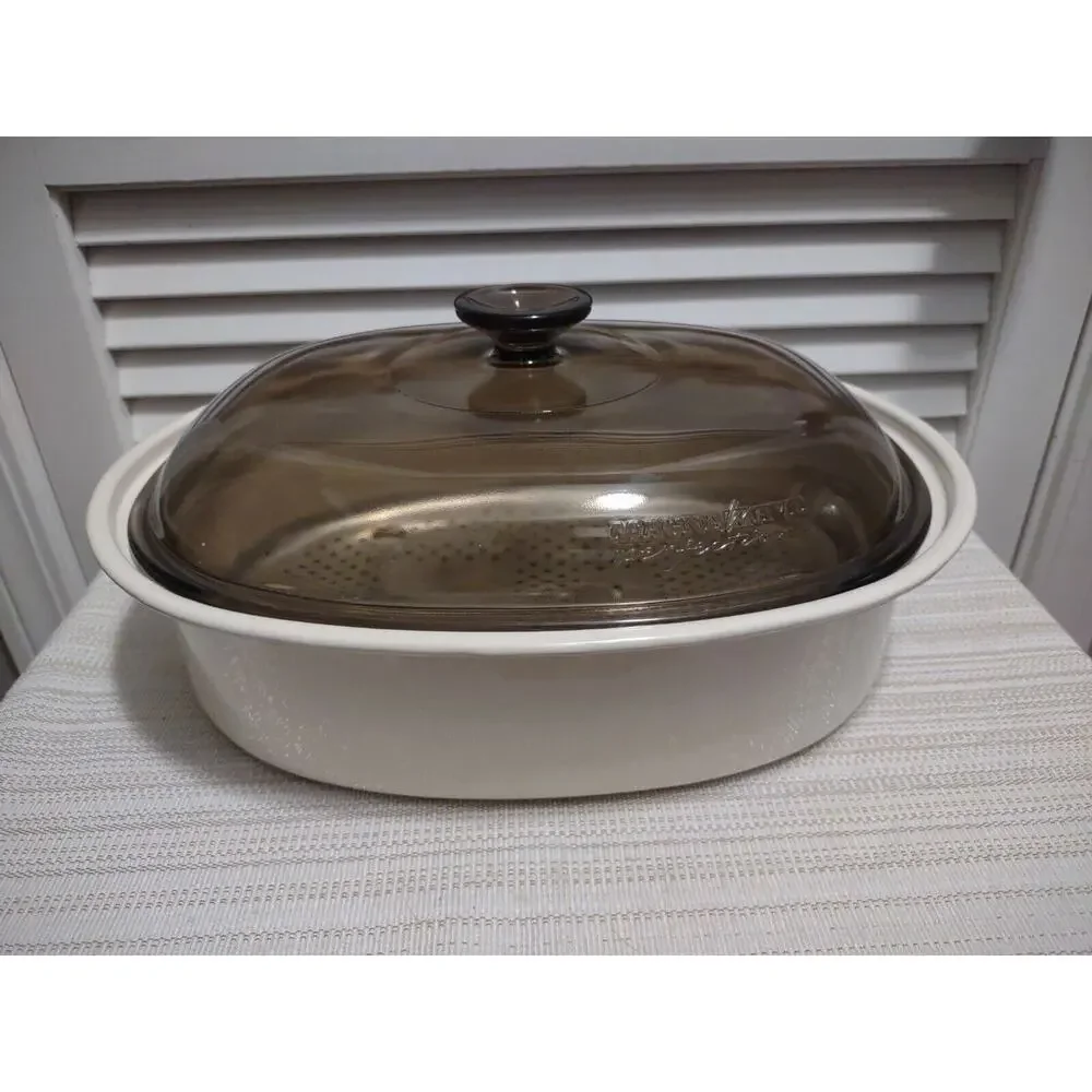 MagnaWave Perfection Microwave Roaster Cooker Pan vintage amber glass lid